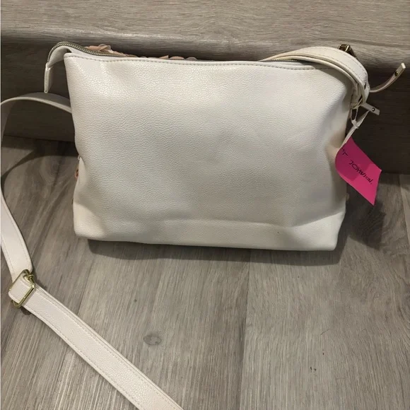 Betsey Johnson Peach Floral Appliqué Crossbody with White Strap - Picture 3 of 4